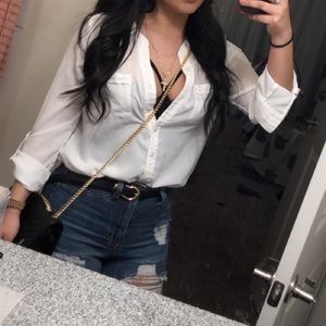 White silk button up shirt
